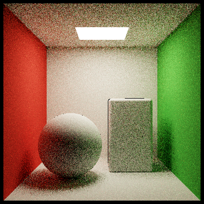 Path tracer noisy render in 1642ms with 8 spp